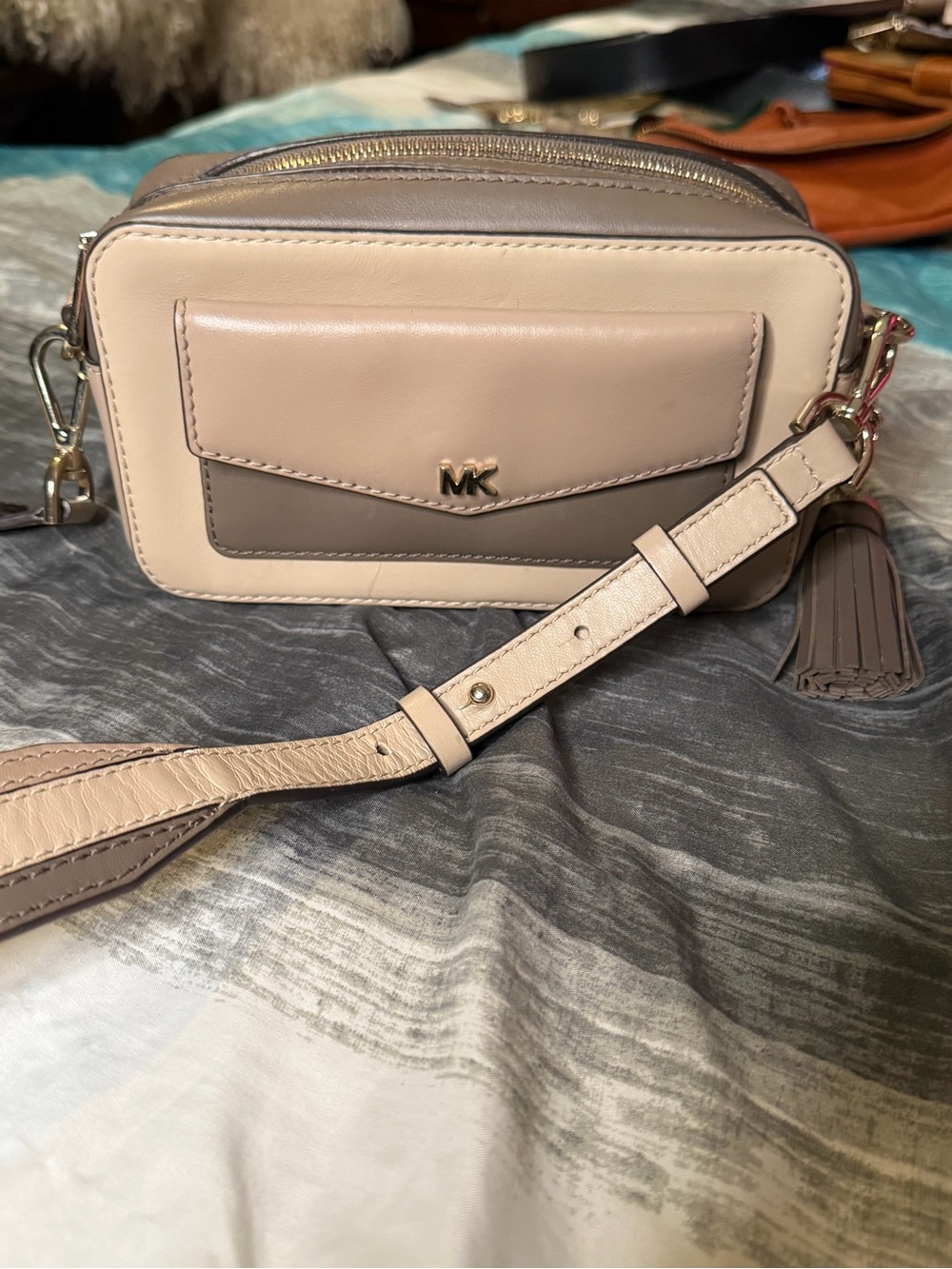 Michael Kors Neutral Two-Tone Leather Crossbody Bag